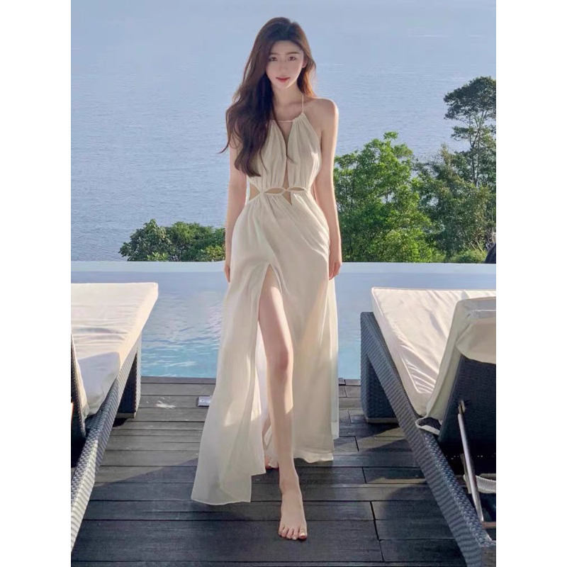 VÁY MAXI DU LỊCH -ĐI BIỂN XẺ NGỰC TÔN DÁNG HÀNG QUẢNG CHÂU