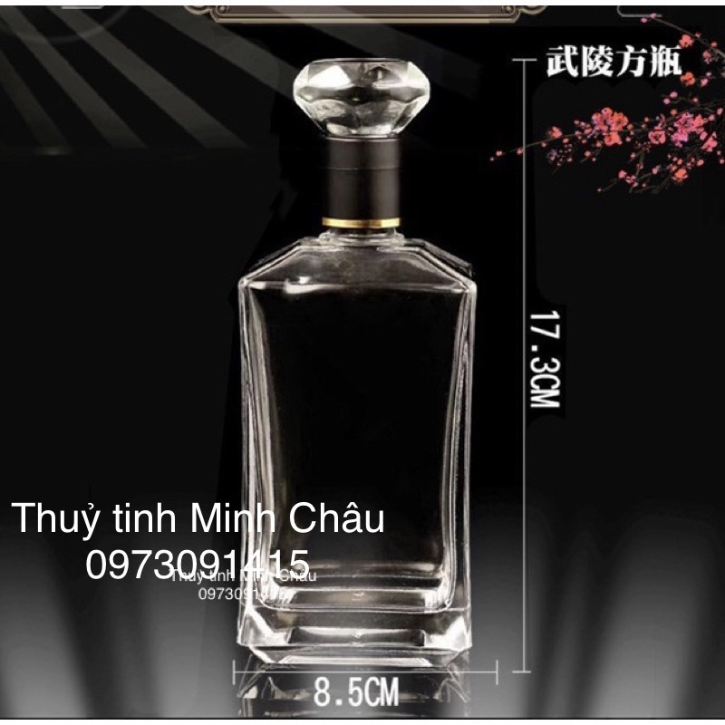 Chai thuỷ tinh đựng rươu trang trí nhà mã DM 500ml nắp đen sang trọng