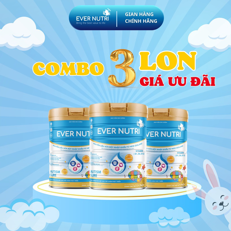 COMBO 3 LON SỮA BỘT EVER NUTRI AUTISM SURE SỮA DINH DƯỠNG CÔNG THỨC - CHO TRẺ TỰ KỶ TĂNG ĐỘNG GIẢM CHÚ Ý