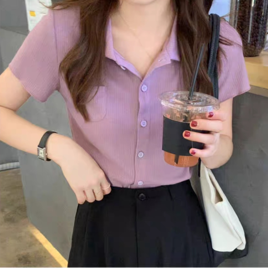 Áo polo tay ngắn bigsize nữ vạc ngang viền cuốn biên có túi phong cách công sở nhiều màu sắc G126
