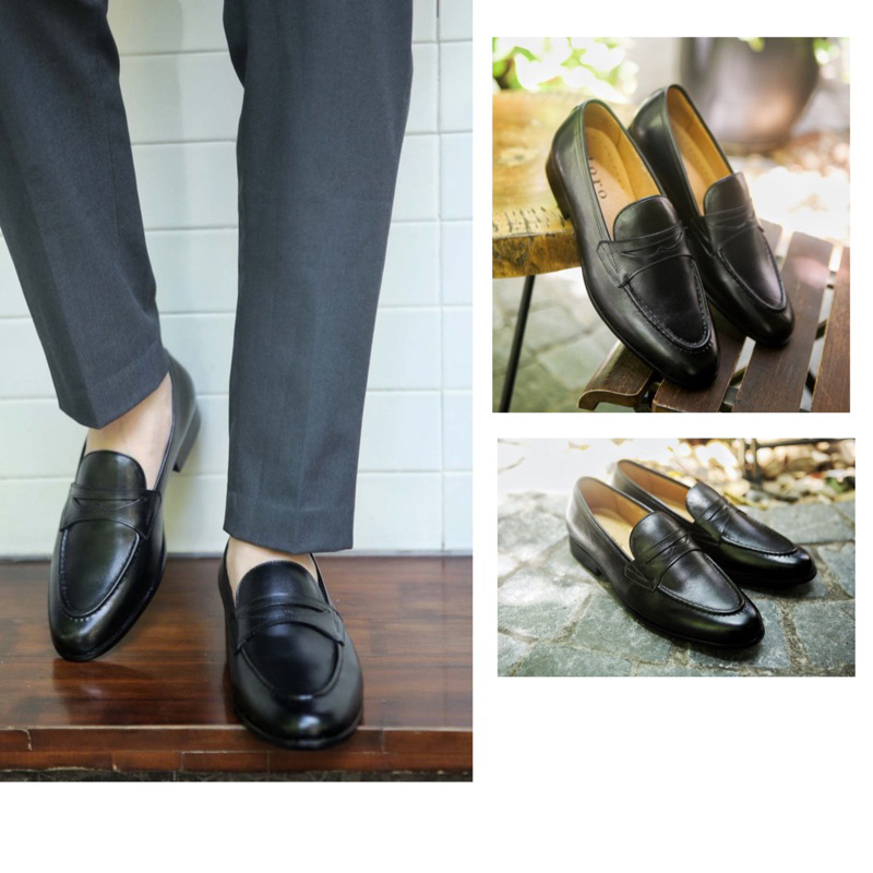Giày Lười Loafer Nam Da Bò Nguyên Tấm Santoro Mã M675 Đen