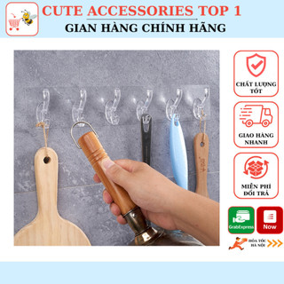Thanh 6 Móc Dán Tường Treo Đồ Siêu Dính, Nhựa Trong Suốt, Thanh Dính Tường 6 Móc Treo Đồ Chịu Lực 30082