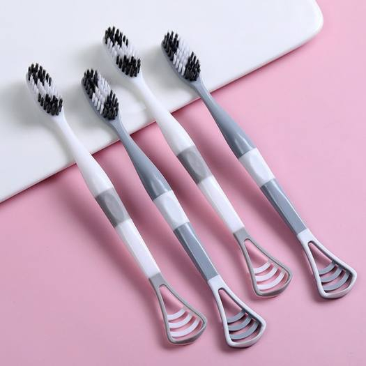 Combo 8 bàn chải đánh răng 2in1, hộp 8 bàn chải đánh răng than hoạt tính, thiết kế đa năng tích hợp chức năng cạo lưỡi