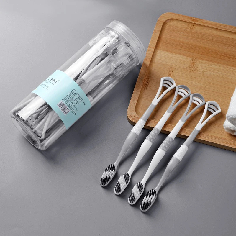 Combo 8 bàn chải đánh răng 2in1, hộp 8 bàn chải đánh răng than hoạt tính, thiết kế đa năng tích hợp chức năng cạo lưỡi