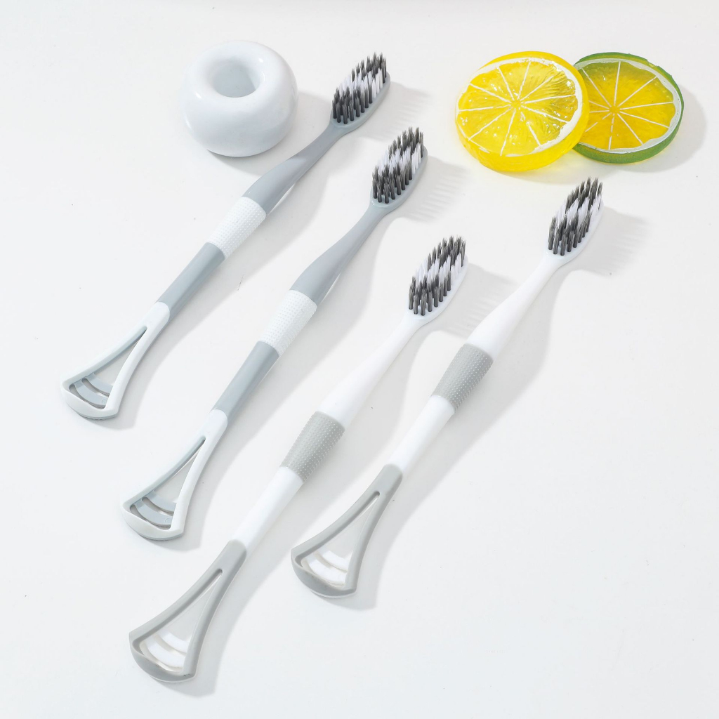 Combo 8 bàn chải đánh răng 2in1, hộp 8 bàn chải đánh răng than hoạt tính, thiết kế đa năng tích hợp chức năng cạo lưỡi