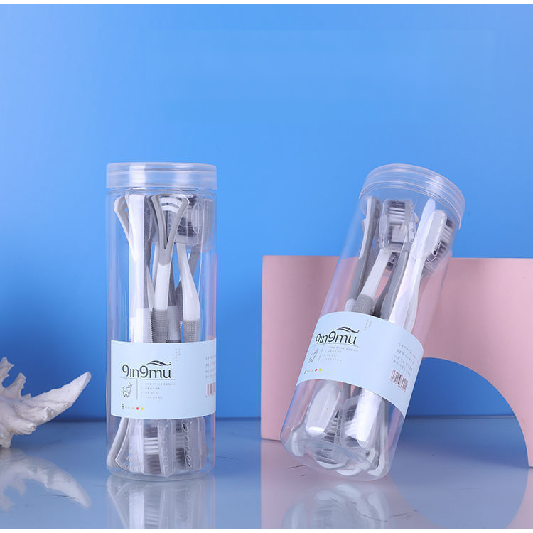 Combo 8 bàn chải đánh răng 2in1, hộp 8 bàn chải đánh răng than hoạt tính, thiết kế đa năng tích hợp chức năng cạo lưỡi