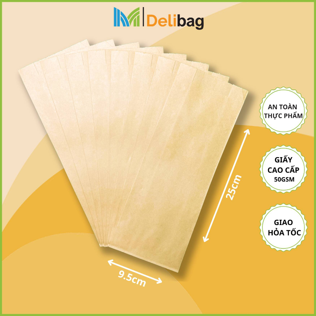 Túi Bánh Mì Nâu không in – Giấy thực phẩm_ Kraft Nâu 50gsm (100 cái/set) – MMD06 - Giấy Nhập Khẩu An Toàn Thực Phẩm
