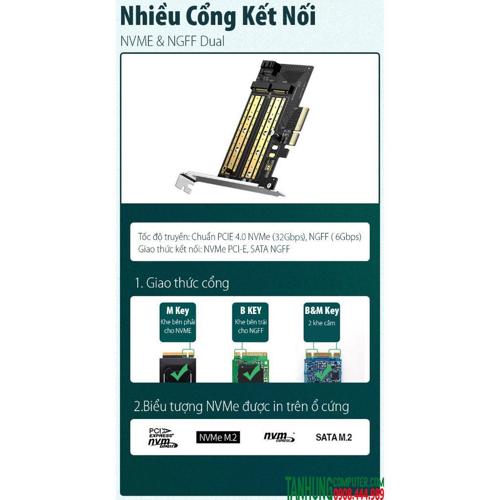 Card PCI E 3.0 sang M.2 NVME - M.2 NGFF Ugreen 70504 Chính Hãng CM302