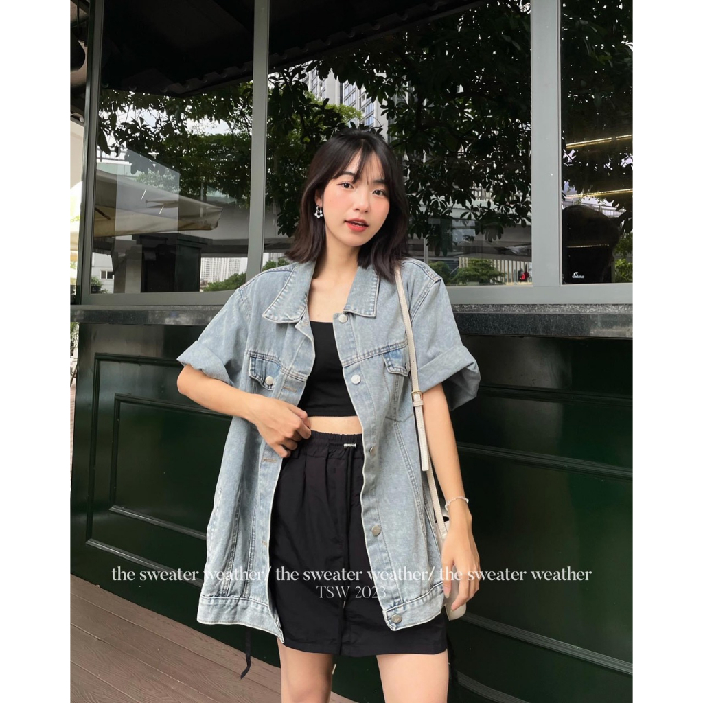Áo khoác bò cộc tay, áo khoác DENIM OVERSIZE from rộng tone màu nhạt Aobo7192