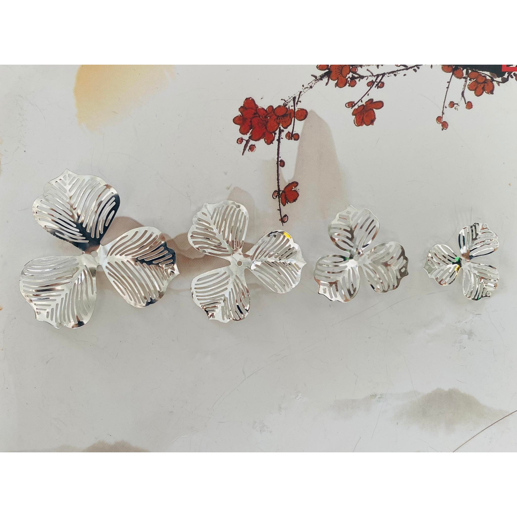 Phiến kim loại hoa 3 cánh nhiều size, nguyên liệu làm trâm cài tóc cổ trang, nguyên liệu diy