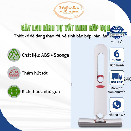 Cây lau kính tự vắt mini gấp gọn, dụng cụ lau vệ sinh bàn bếp, bàn làm việc kính ô tô mút bọt biển siêu thấm hút nước