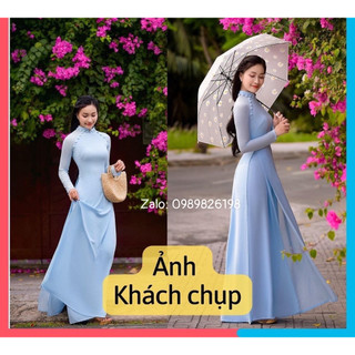 Áo dài lụa chiffon màu xanh cúc bọc 4 tà mềm mịn, thanh lịch - áo dài hương giang