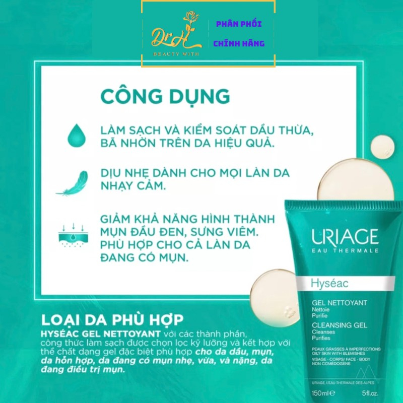 [CHÍNH HÃNG] Sữa rửa mặt Uriage cho da dầu, mụn , da hỗn hợp Uriage Hyseac Gel Nettoyant 150ml | BigBuy360 - bigbuy360.vn