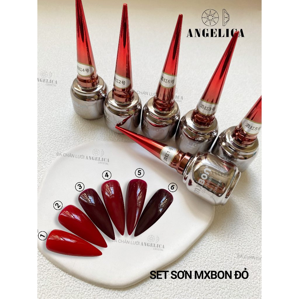 Set sơn gel đỏ mxbon loại 1 tôn da trang trí móng lên chuẩn màu nails ANGELICA