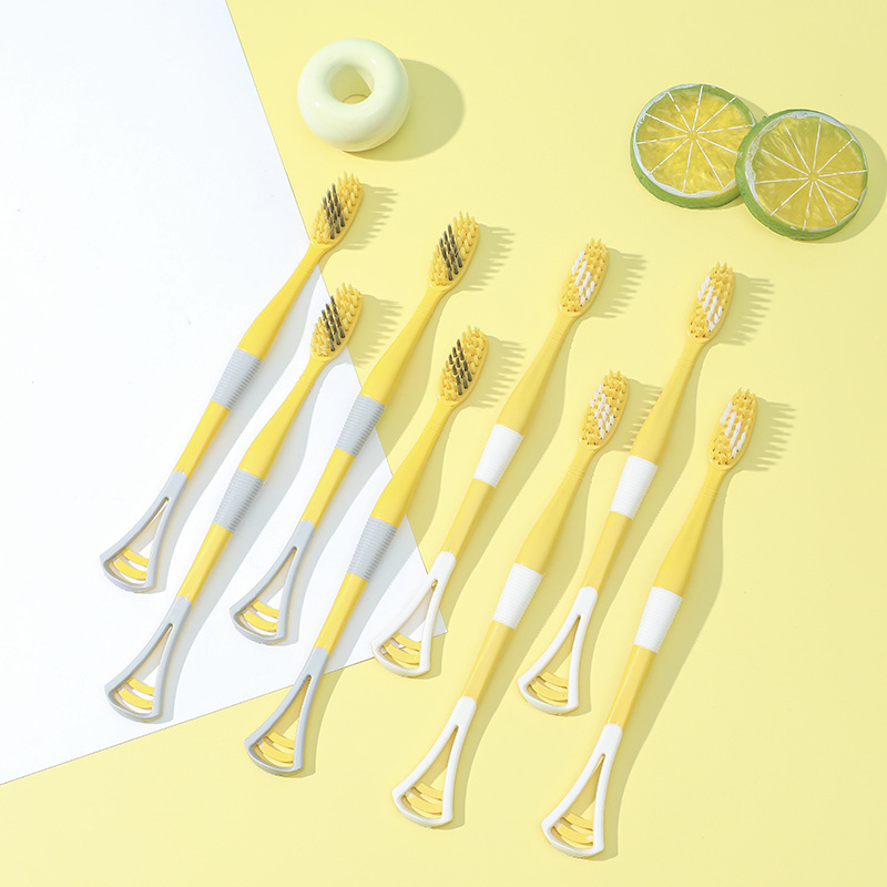 Set 8/10 Bàn Chải Đánh Răng Than Tre Tiện Lợi, Bàn chải đánh răng có thiết kế cạo lưỡi-DREAM
