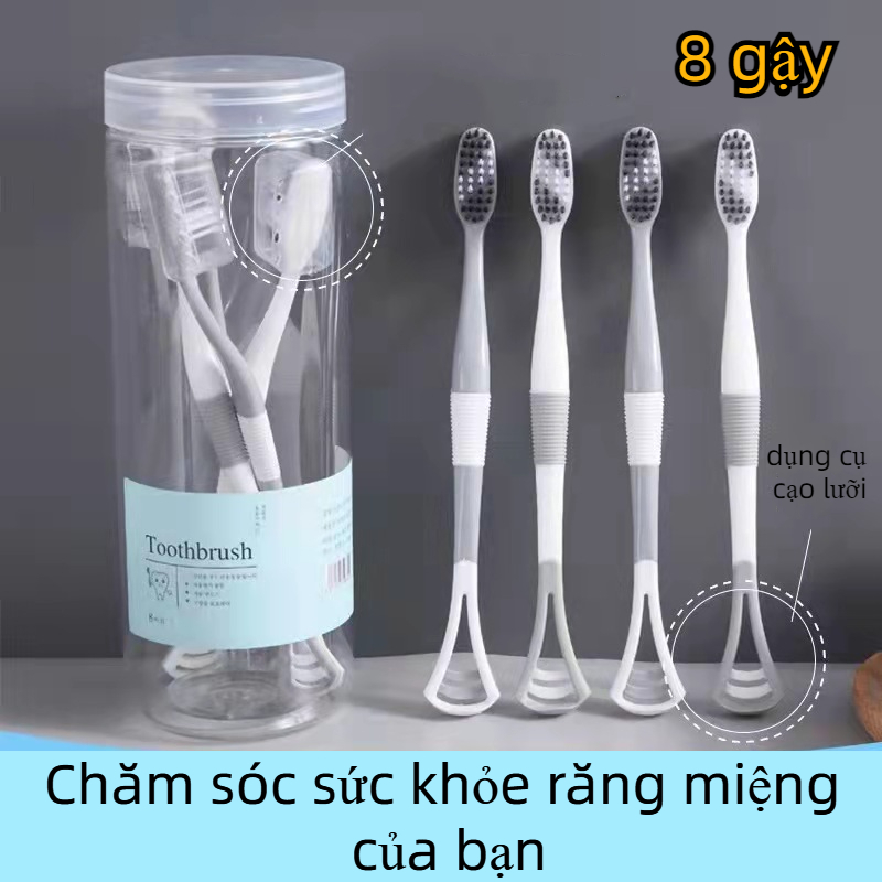 Set 8/10 Bàn Chải Đánh Răng Than Tre Tiện Lợi, Bàn chải đánh răng có thiết kế cạo lưỡi-DREAM