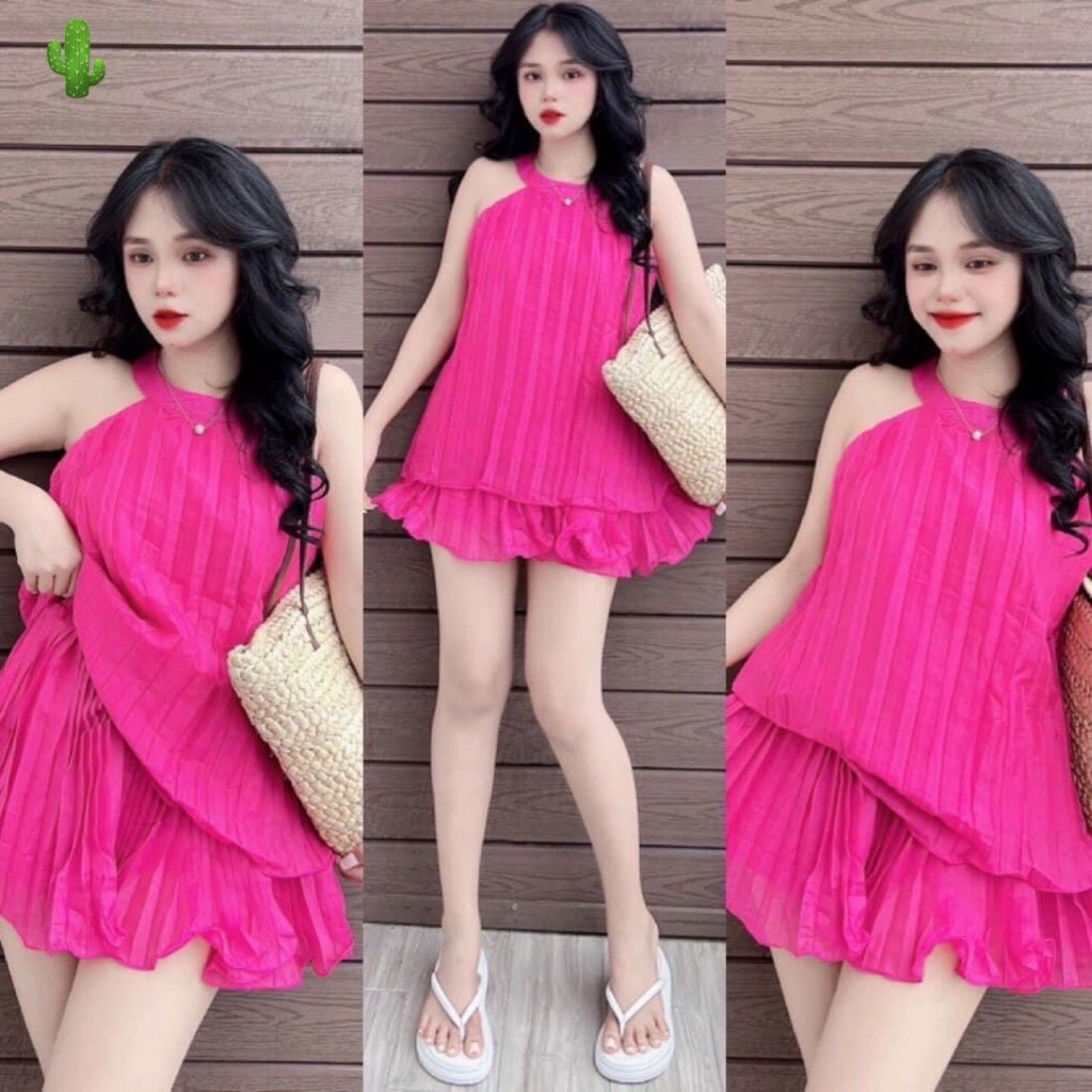 sét bộ cổ yếm dáng xòe xếp ly mùa hè 2023 pc