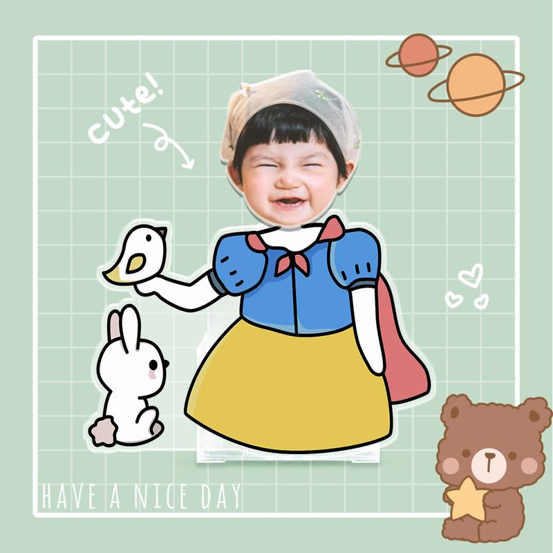 Mô hình standee lắc đầu chạy pin ghép mặt bé theo yêu cầu chibi cute làm quà tặng, trang trí ô tô, để bàn