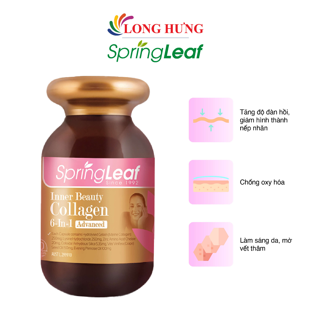 Viên uống Spring Leaf Inner Beauty Collagen 6-in-1 Advanced hỗ trợ làm đẹp (60 viên)