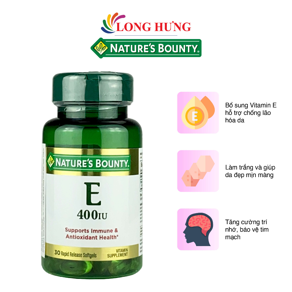 Viên uống Nature's Bounty Vitamin E 400IU hỗ trợ làm đẹp da (30 viên)