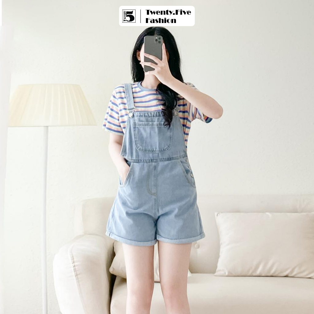 Quần yếm short jeans gập gấp năng động cúc gắn sườn Twentyfive 4178