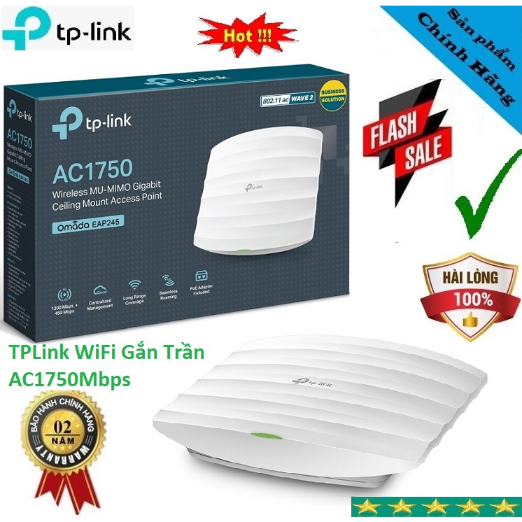 Bộ Thu Phát WiFi TPLink Gắn Trần EAP245 AC1750 Mbps, Hàng Mới Chính Hãng Bh24T