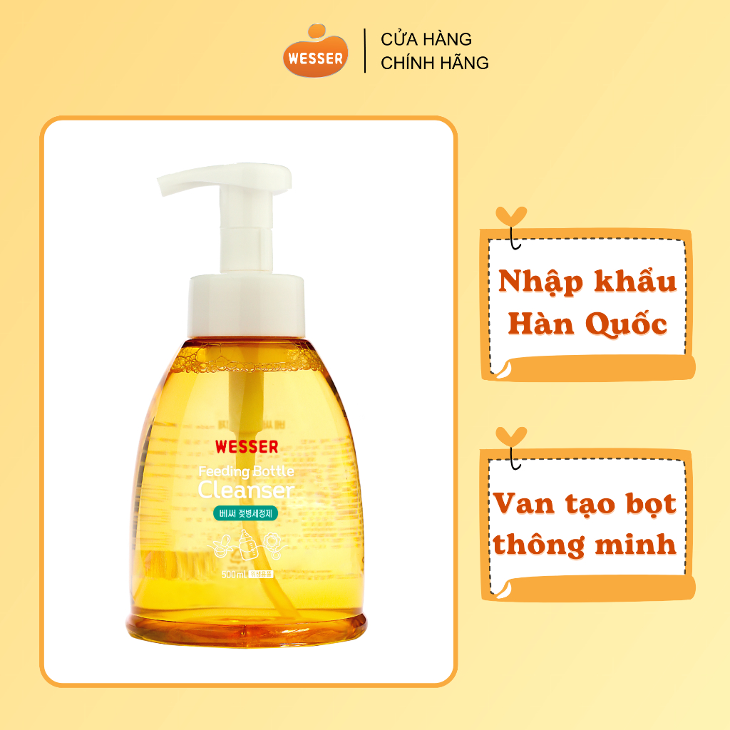 Nước rửa bình sữa Wesser dạng chai 500ml (Nhập khẩu Hàn Quốc)