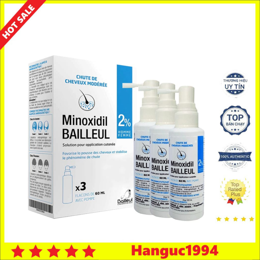 Xịt Mọc Tóc Minoxidil Bailleul Pháp, 2% Thành Phần Tự Nhiên