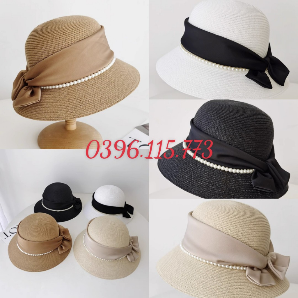Mũ nón vành cụp thắt nơ đính hạt sang chảnh_Mũ chóp bằng kiểu mới đẹp [Hàng sẵn]
