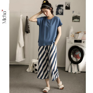 Bộ đồ nữ mặc nhà dáng lỡ áo xanh quần kẻ chéo - Micha B53