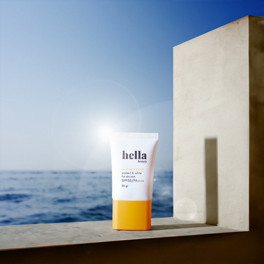 Kem chống nắng nâng tone SPF 55/PA ++++ giúp làm trắng, bảo vệ da toàn diện dưới ánh nắng mặt trời Hella Beauty 35g