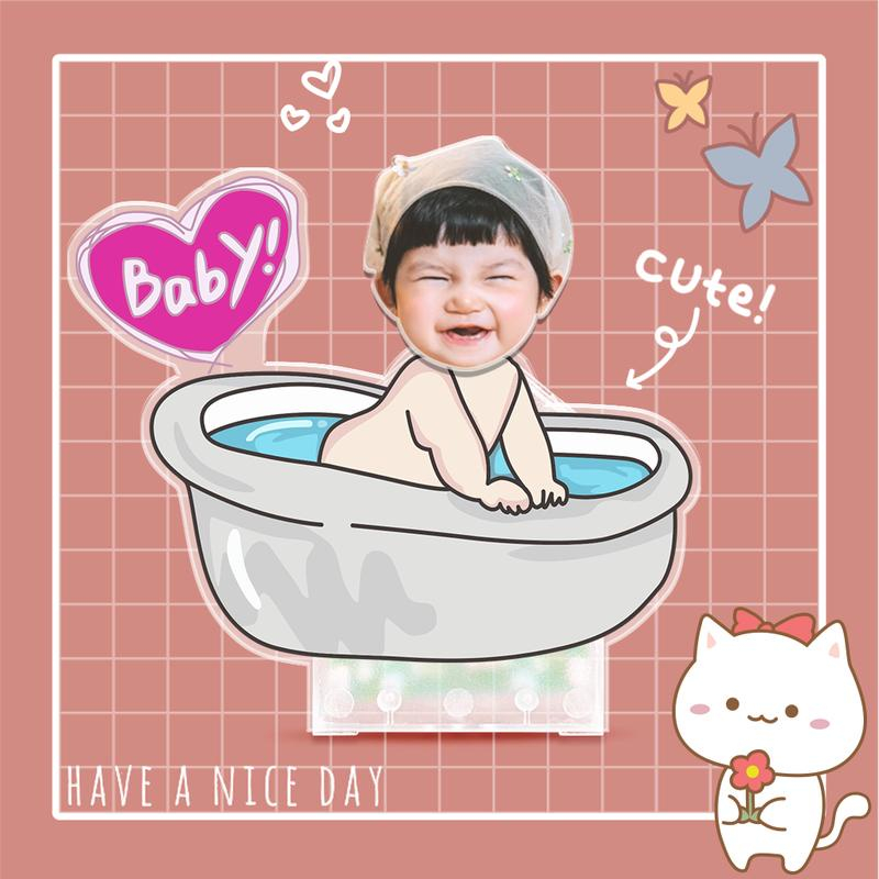 Mô hình standee lắc đầu chạy pin ghép mặt bé theo yêu cầu chibi cute làm quà tặng, trang trí ô tô, để bàn