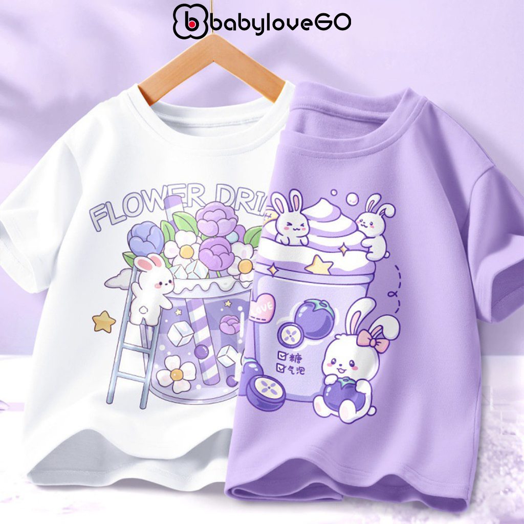 Combo 2 áo thun bé gái BabyloveGO mẫu mới 2023 áo phông ngắn tay in hoạt hình cute cho bé