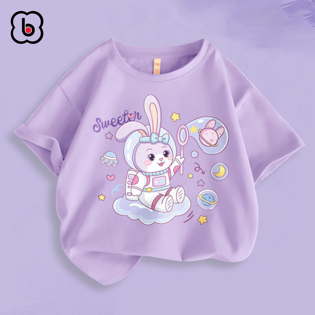 Combo 2 áo thun bé gái BabyloveGO mẫu mới 2023 áo phông ngắn tay in hoạt hình cute cho bé