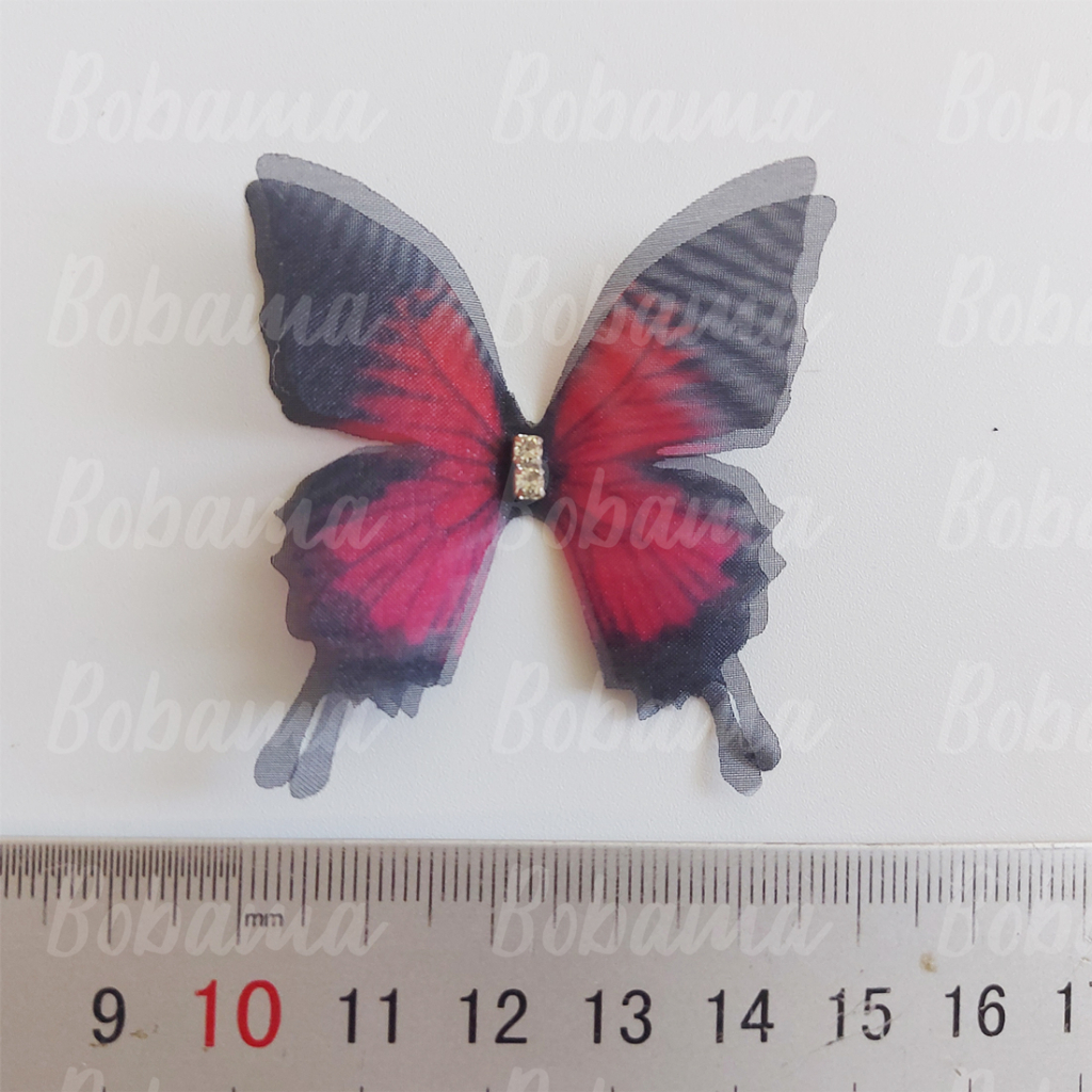Bướm vải voan đen pha màu organza 2 lớp đính đá dùng tranh trí handmade