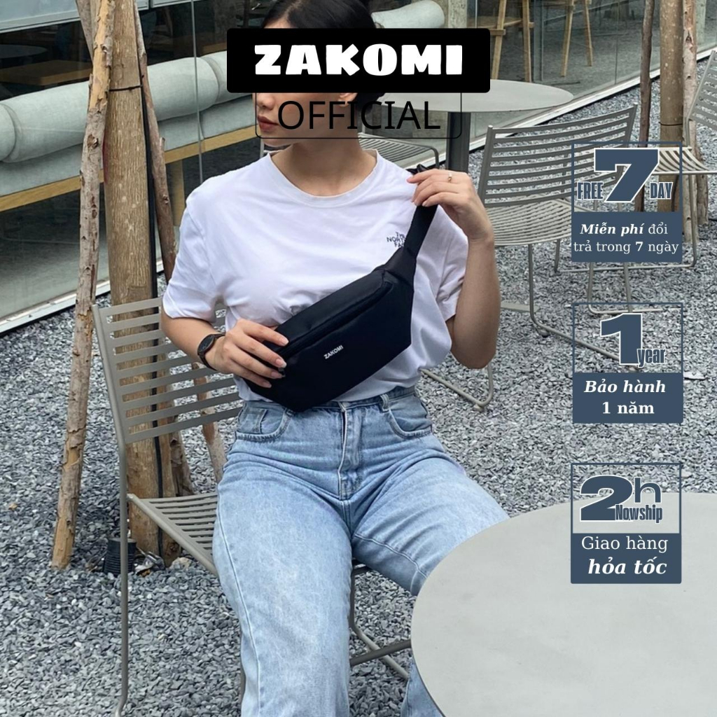 Túi bao tử ZAKOMI ZTBT02 màu đen vải trượt nước kích thước 26x12x7 cm - bảo hành 12 tháng