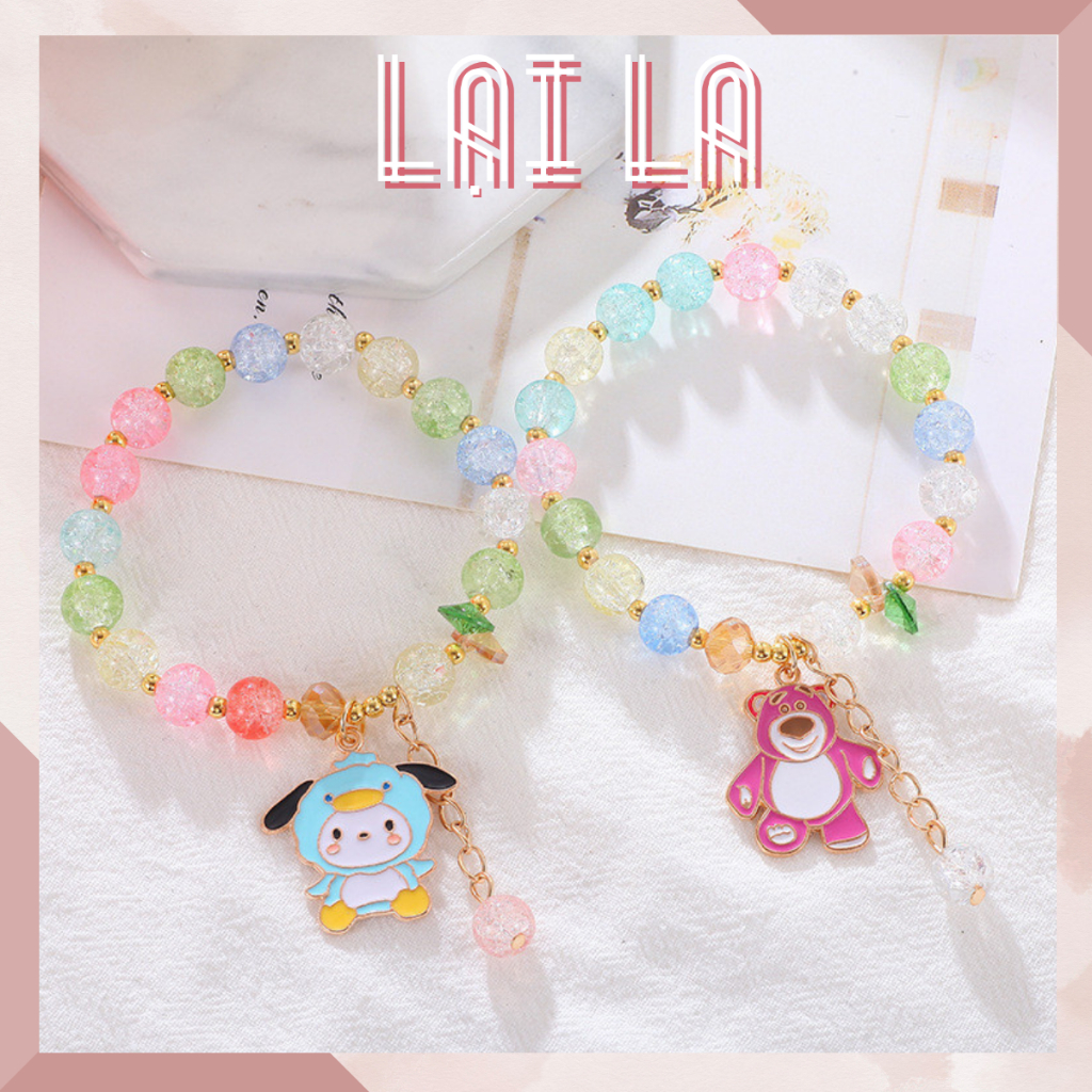 Vòng tay chuỗi hạt pha lê hình gấu dâu Lotso, Sanrio lắp lánh dễ thương _ TingTing