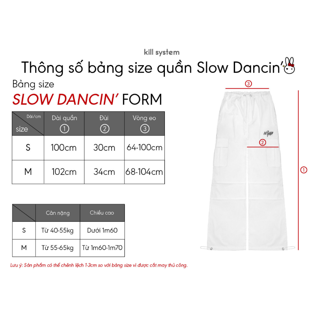 Quần túi hộp Killsystem Y2K Slow Dancin' cargo pants kaki mềm màu trắng ống rộng lưng dây rút