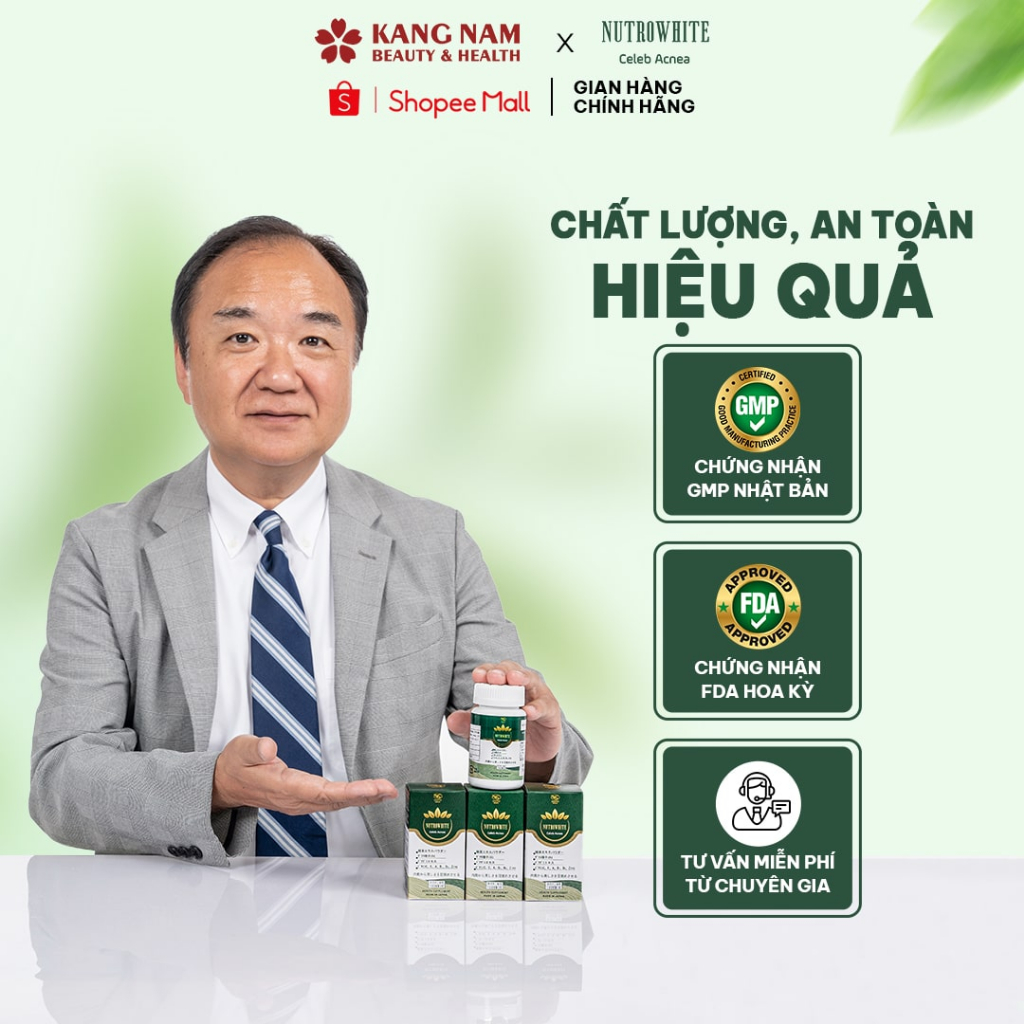 COMBO 2 HỘP Viên Uống Giảm Mụn Sáng Da, Ngăn Ngừa Lão Hóa NUTROWHITE Celeb Acnea 90 viên/hộp