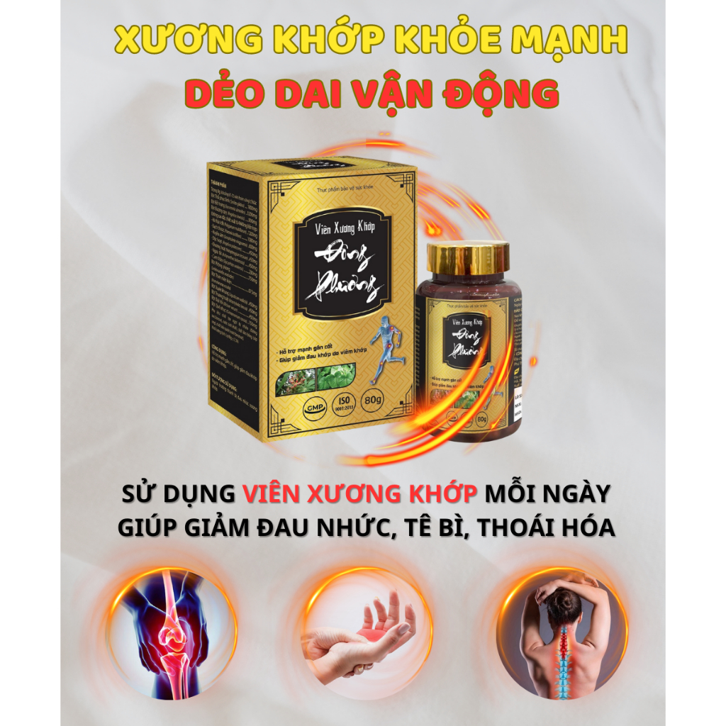 Viên xương khớp Đông Phương hỗ trợ giảm đau nhức xương khớp lưu thông khí huyết hộp, Viên uống xương khớp Hồng Tâm Đường