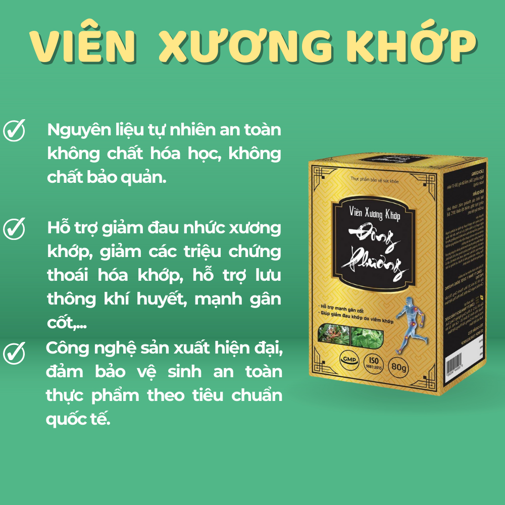 Viên xương khớp Đông Phương hỗ trợ giảm đau nhức xương khớp lưu thông khí huyết hộp, Viên uống xương khớp Hồng Tâm Đường