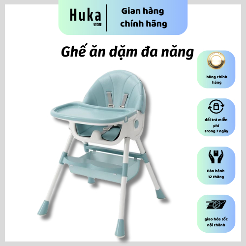 Ghế ăn dặm cho bé gấp gọn cao cấp HUKA 4in1- đầy đủ phụ kiện đệm bánh xe