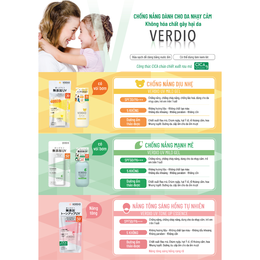 Gel Chống Nắng Dịu Nhẹ Cho Da Nhạy Cảm Và Trẻ Em Omi Verdio Nhật Bản SPF30 PA+++