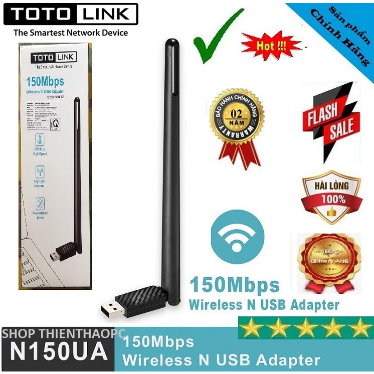 Cạc mạng không dây Totolink N150UA 150Mbps Usb WiFi , Hàng Mới Chính Hãng BH24t
