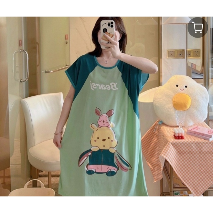 Váy ngủ nữ cộc tay dáng suông bigsize chất cotton mềm mát - hình dáng dễ thương