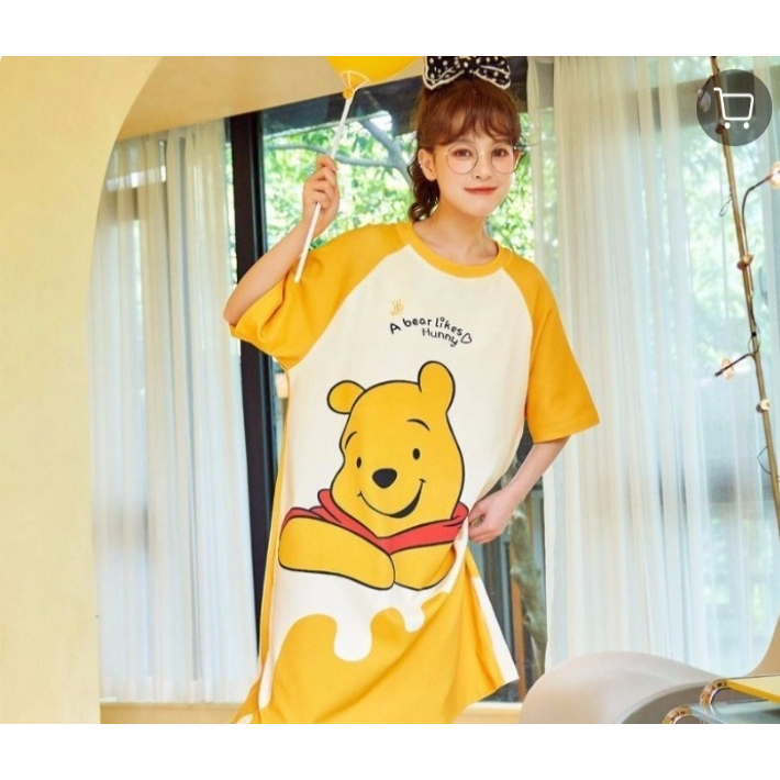 Váy ngủ nữ cộc tay dáng suông bigsize chất cotton mềm mát - hình dáng dễ thương