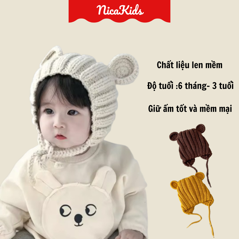 Mũ len cho bé hình gấu M-02