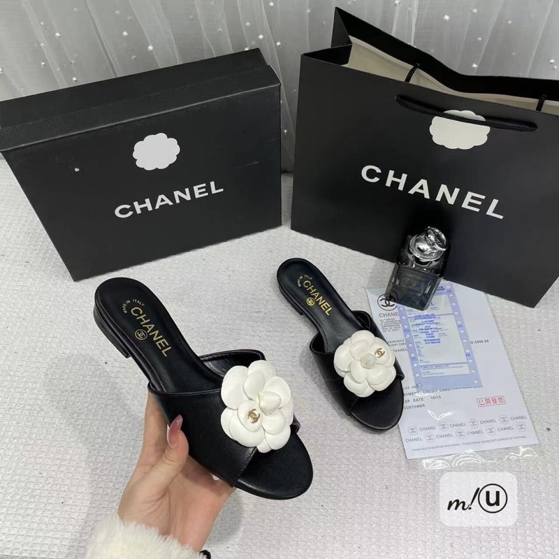 Dép cn hoa trà quai ngang da trơn fullbox