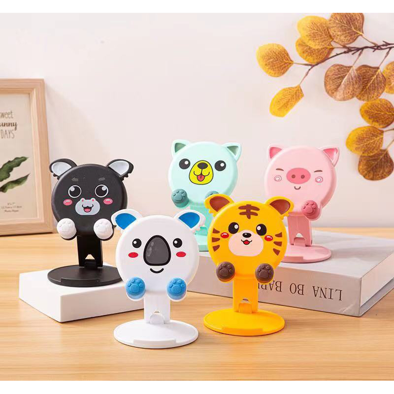 Giá đỡ điện thoại để bàn hình thú, xếp gọn màu Đen / Hồng / Trắng / Xanh / Vàng