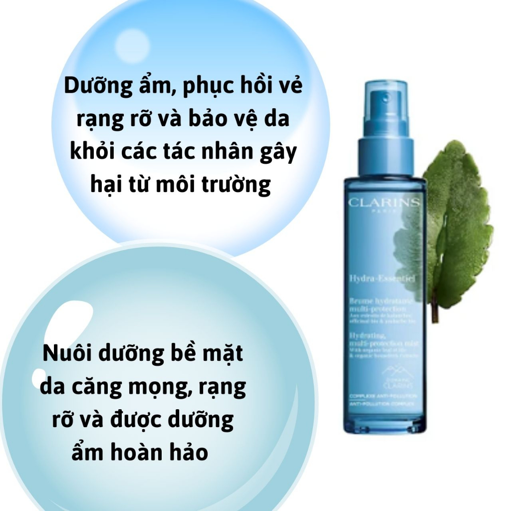 Xịt khoáng Clarins Hydra-Essentiel Hydrating Multi-Protection Mist Size Mini 20ml, Xịt khoáng dưỡng ẩm chuyên sâu caocấp